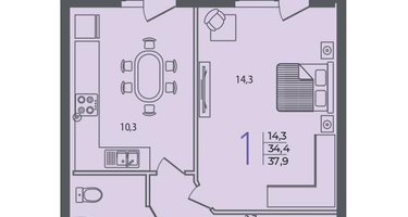 1-к. квартира, 37&nbsp;м²