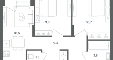 2-к. квартира, 45&nbsp;м²