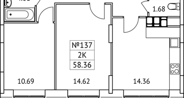 2-к. квартира, 58&nbsp;м²