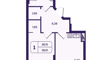 1-к. квартира, 39&nbsp;м²