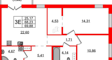2-к. квартира, 69&nbsp;м²