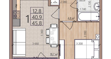 1-к. квартира, 45&nbsp;м²