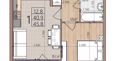 1-к. квартира, 45&nbsp;м²
