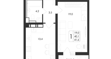 1-к. квартира, 41&nbsp;м²