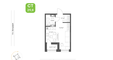 1-к. квартира, 29&nbsp;м²