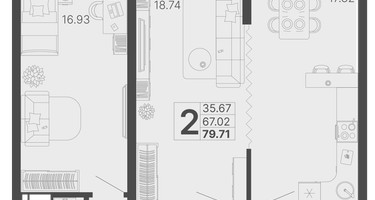 2-к. квартира, 73 м²