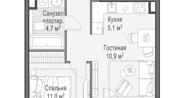 1-к. квартира, 41&nbsp;м²