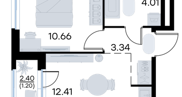 1-к. квартира, 31 м²