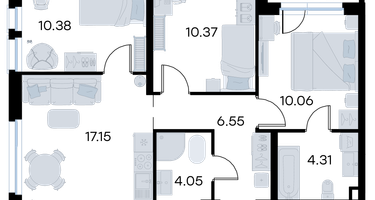 3-к. квартира, 64 м²