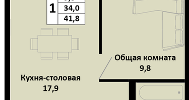 1-к. квартира, 41&nbsp;м²