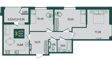 3-к. квартира, 78 м²