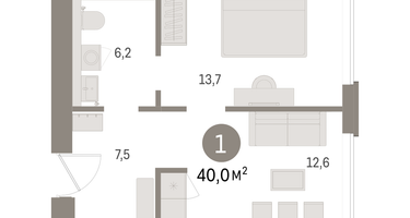 1-к. квартира, 40&nbsp;м²