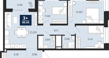3-к. квартира, 80 м²