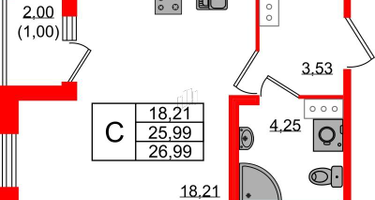 Студия, 26&nbsp;м²