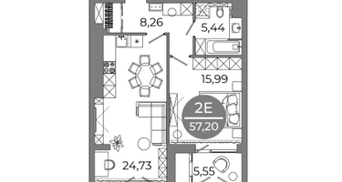Студия, 57 м²