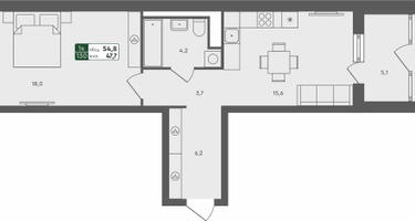 1-к. квартира, 54 м²