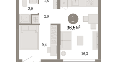 1-к. квартира, 36 м²