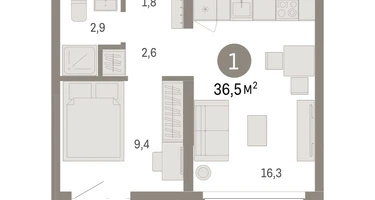 1-к. квартира, 36 м²