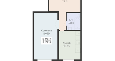 1-к. квартира, 59&nbsp;м²