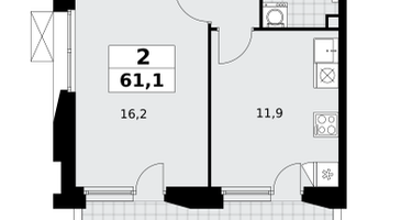 2-к. квартира, 60 м²
