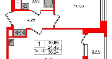 1-к. квартира, 34 м²