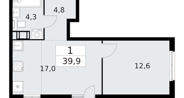 1-к. квартира, 39&nbsp;м²