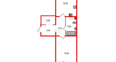 1-к. квартира, 54&nbsp;м²