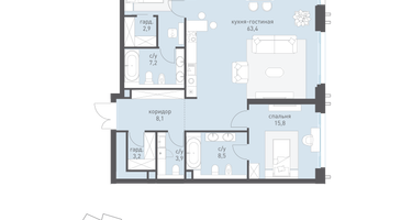 2-к. квартира, 129 м²