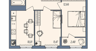 2-к. квартира, 45&nbsp;м²