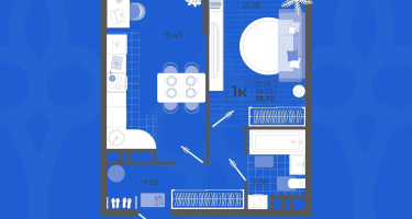 1-к. квартира, 38&nbsp;м²