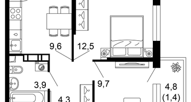 2-к. квартира, 42&nbsp;м²
