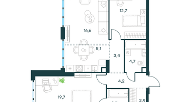3-к. квартира, 76 м²