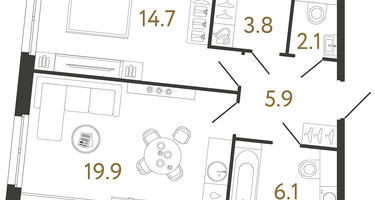 1-к. квартира, 52&nbsp;м²