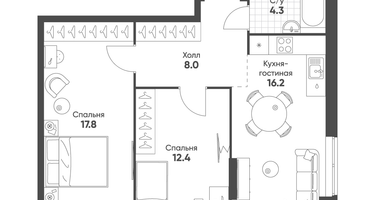 2-к. квартира, 58 м²