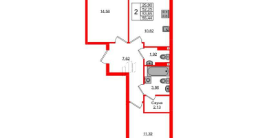 2-к. квартира, 53&nbsp;м²
