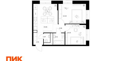 2-к. квартира, 49 м²