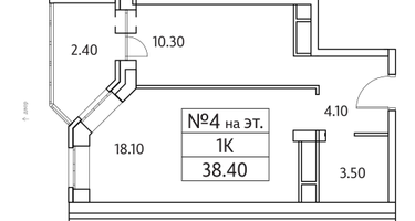 1-к. квартира, 38&nbsp;м²