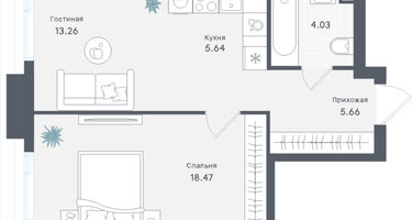 1-к. квартира, 47&nbsp;м²