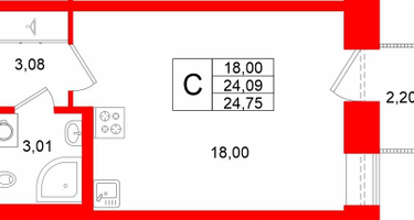 Студия, 24 м²