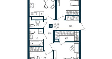 3-к. квартира, 77&nbsp;м²
