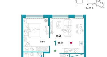 1-к. квартира, 38&nbsp;м²