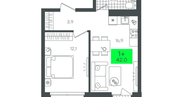 1-к. квартира, 42&nbsp;м²