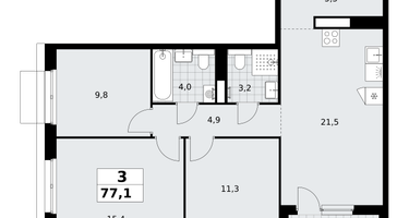 3-к. квартира, 77 м²