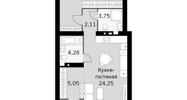 1-к. квартира, 65 м²