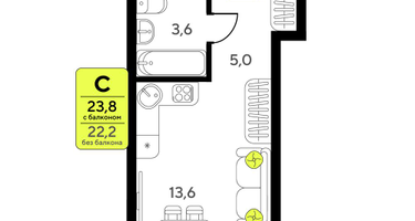 Студия, 23&nbsp;м²