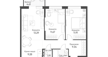 3-к. квартира, 62&nbsp;м²