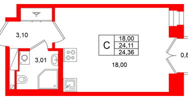 Студия, 24&nbsp;м²