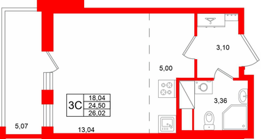 Студия, 24 м²