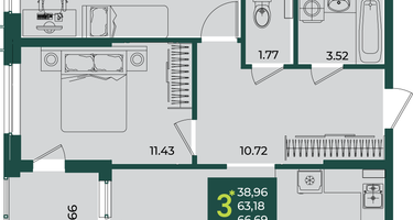 3-к. квартира, 66&nbsp;м²