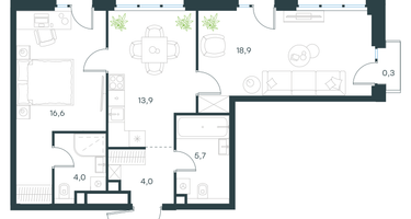 2-к. квартира, 64 м²